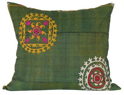 Green vintage Suzani pillows from Jayson Home & Garden