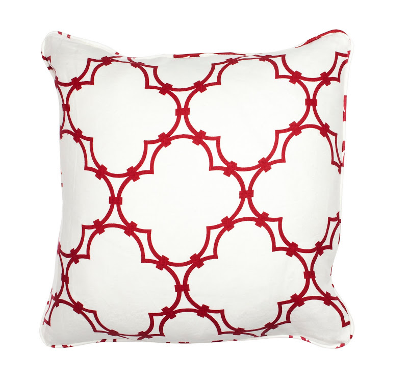 COCOCOZY Quatrefoil linen pillow with self welt in Dark Red