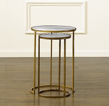 Round nesting tables with Églomisé mirror glass tops