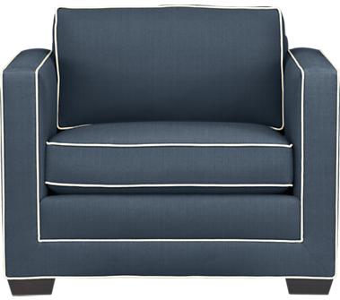 Navy armchair with ivory piping from Crate and Barrel