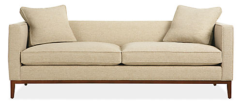 Light tan sofa with two cushions from Room & Board