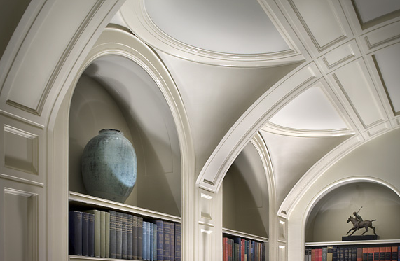 Library with barrel vaulted ceilings in a New York Brownstone designed by Peter Pennoyer