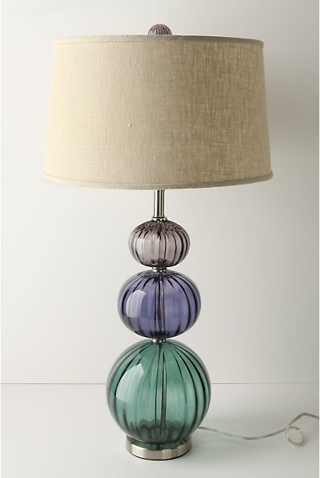 Table lamp with graduated green, blue and gree stacked glass