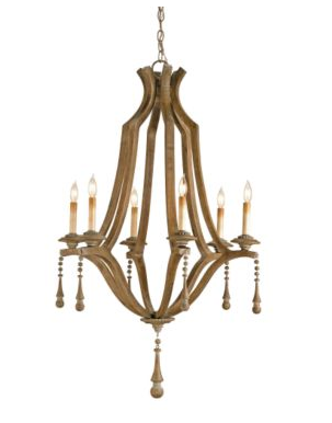 Hand crafted of wood with beaded drops chandelier from Ballard Design