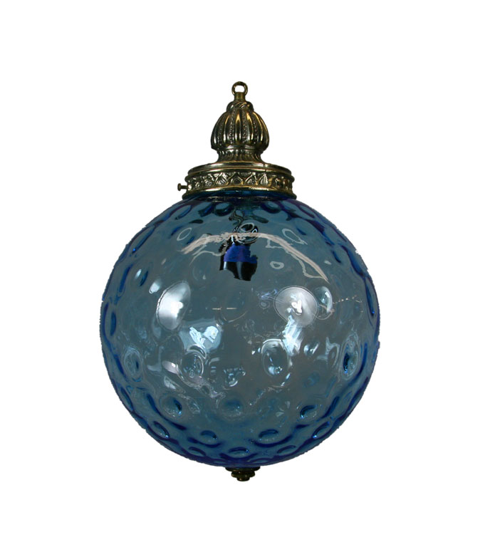 Vintage 1950s round blue glass pendant with raised glass bubbles from Brunelli Designs
