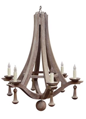 Solid wood chandelier with turned pendants from Maison Luxe