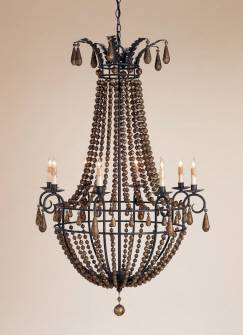 Classic European Empire chandelier with wrought iron frame, wooden beads, Spanish gilt and gold leaf from Mecox Gardens