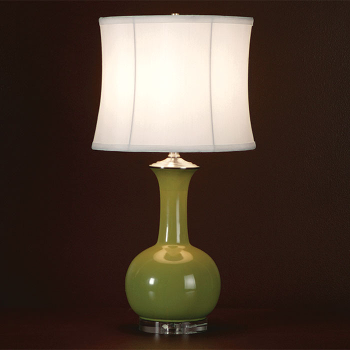 Apple green porcelain table lamp with a clear base and silver accents from Z Gallerie