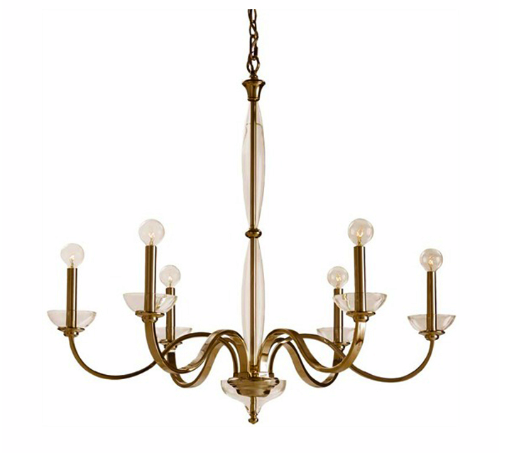 Polished nickle chandelier with glass accents from Plantation Designs